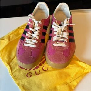 Adidas x Gucci Fuchsia and Black Suede Sneakers